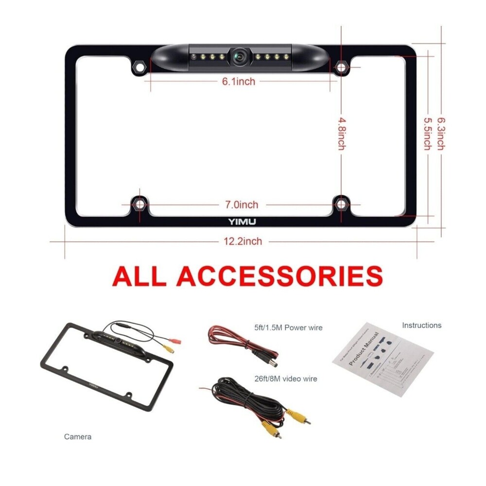 YIMU License Plate Frame Backup Camera HD Rear View Reverse Camera with 7 LED... - Picture 9 of 9